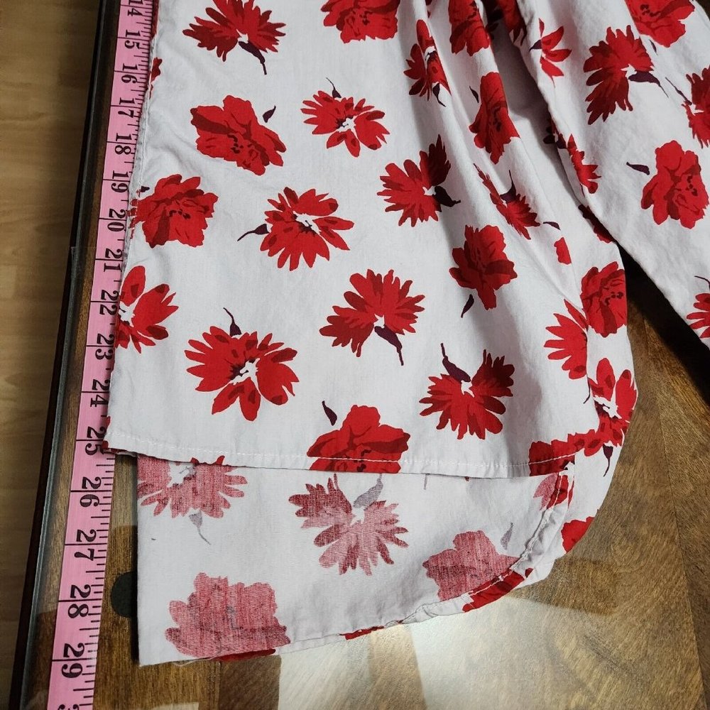 Free Assembly Shirt Womens Large Pink Floral Cotton Ruffle Sleeve High Low Top - Picture 9 of 11